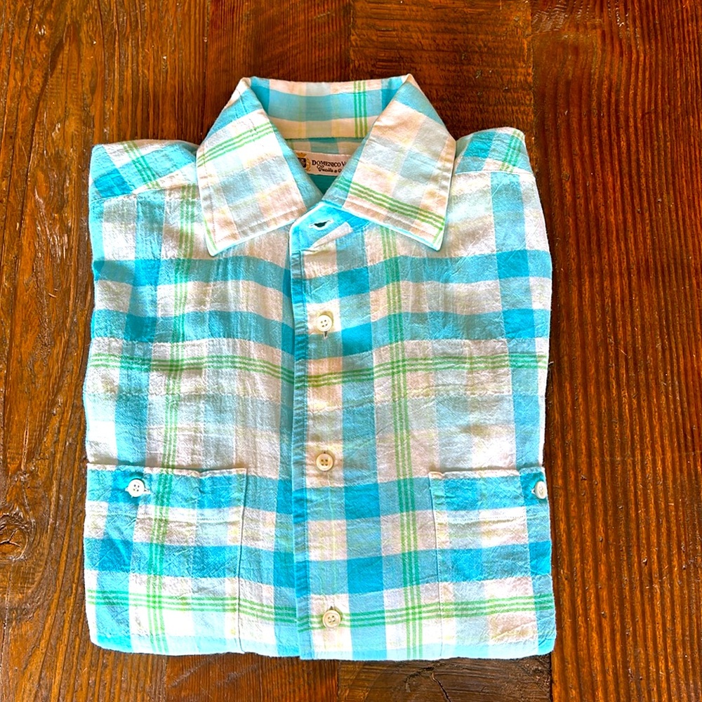 Domenico Vacca Cucita a Mano Men's Plaid Button Down Shirt
